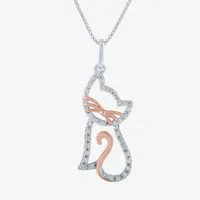 Cat Womens 1/10 CT. T.W. Natural White Diamond 14K Rose Gold Over Silver Pendant Necklace