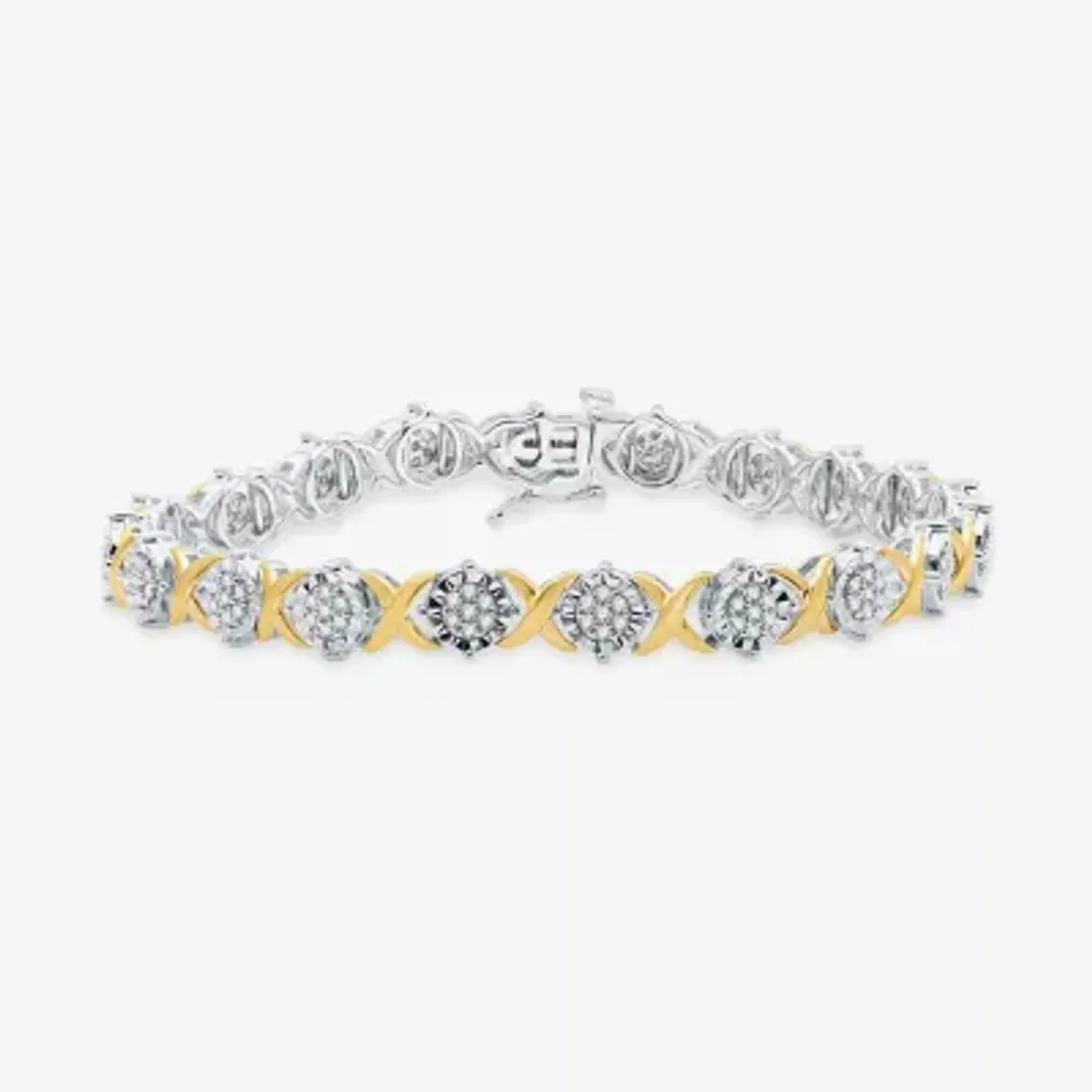 1 CT. T.W. Natural White Diamond 14K Two Tone Gold Over Silver 7.5 Inch Tennis Bracelet