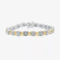 1 CT. T.W. Natural White Diamond 14K Two Tone Gold Over Silver 7.5 Inch Tennis Bracelet