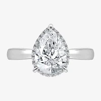 (I / I1) Womens Lab Grown White Diamond 14K Gold Pear Halo Engagement Ring