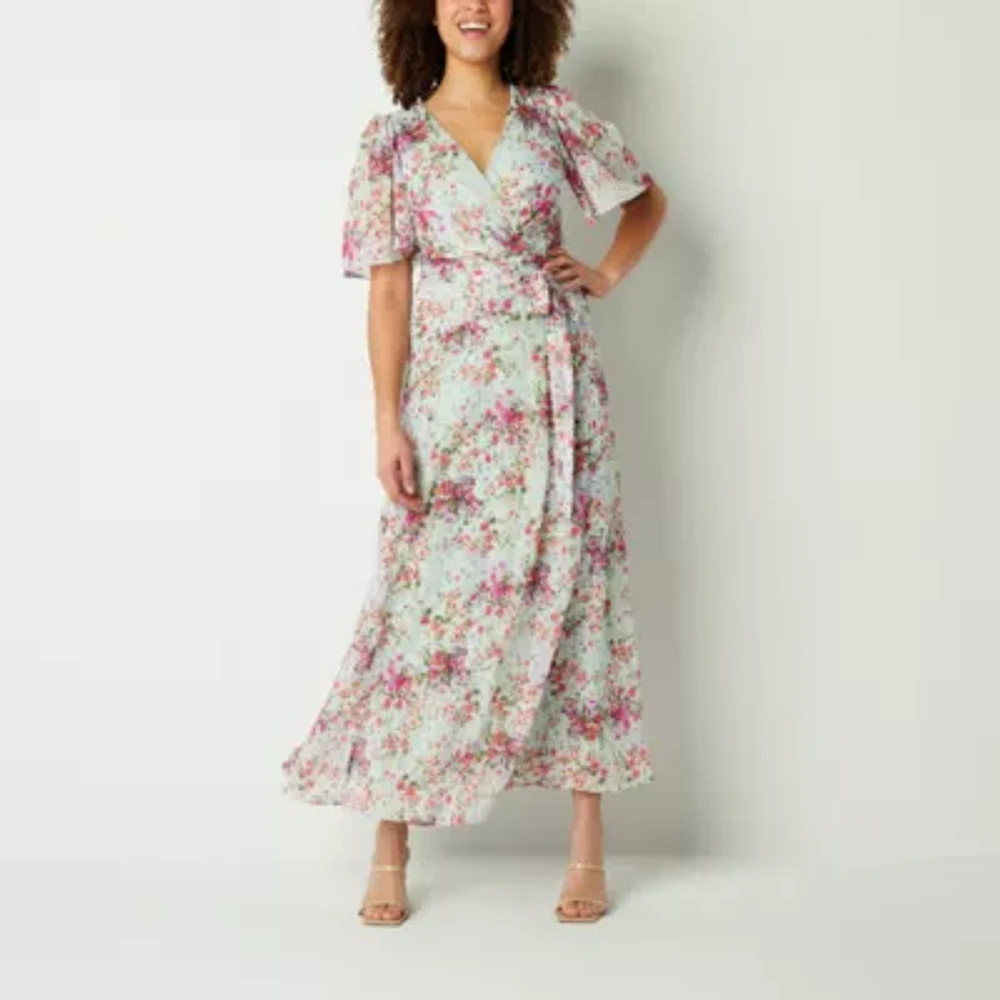 Danny & Nicole Womens Short Sleeve Floral Maxi Dress