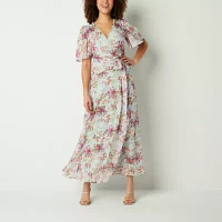 Danny & Nicole Womens Short Sleeve Floral Maxi Dress