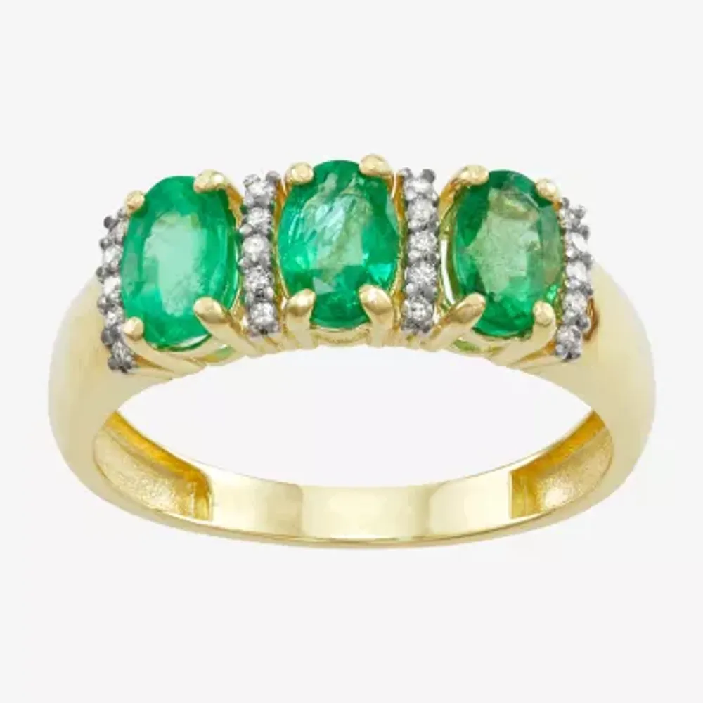 Womens Genuine Green Emerald & 1/10 CT. T.W. White Diamond 10K Gold Cocktail Ring