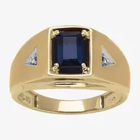 Mens Lab Created Blue Sapphire 10K Gold Fashion Ring