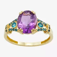 Womens Genuine Multi Color Topaz & 1/10 CT. T.W. White Diamond 10K Gold Cocktail Ring