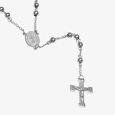 Steeltime Saint Benedict Medal Mens Stainless Steel Rosary Necklaces