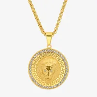 Steeltime Lion Mens Cubic Zirconia 18K Gold Over Stainless Steel Round Pendant Necklace