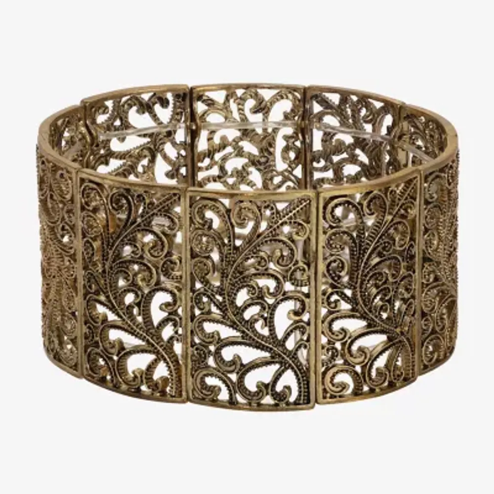 1928 Gold Tone Rectangular Filagree Stretch Bracelet