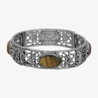 1928 Silver Tone Oval Stretch Bracelet