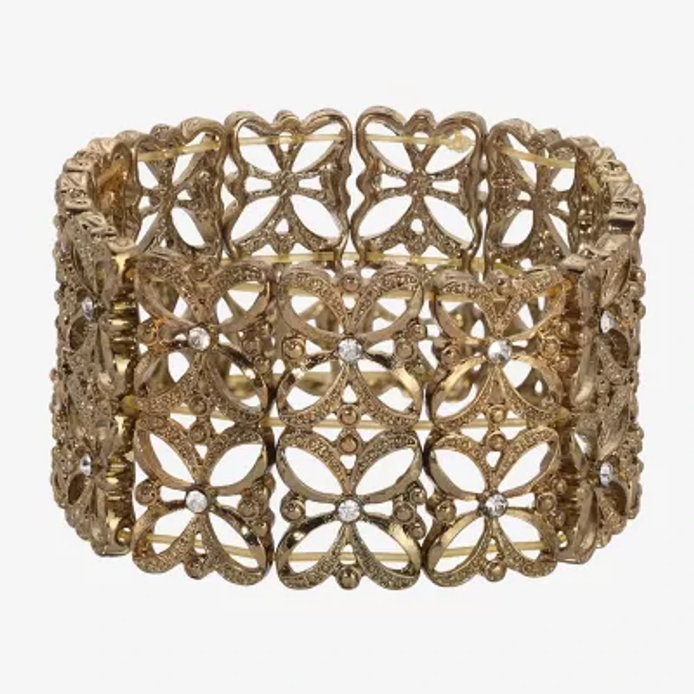 1928 Gold Tone Round Stretch Bracelet