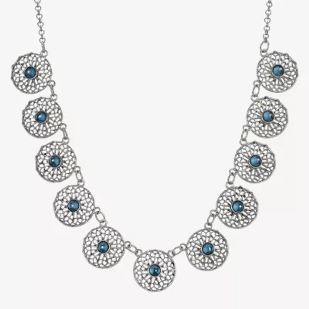 1928 Silver-Tone 16 Inch Link Flower Collar Necklace