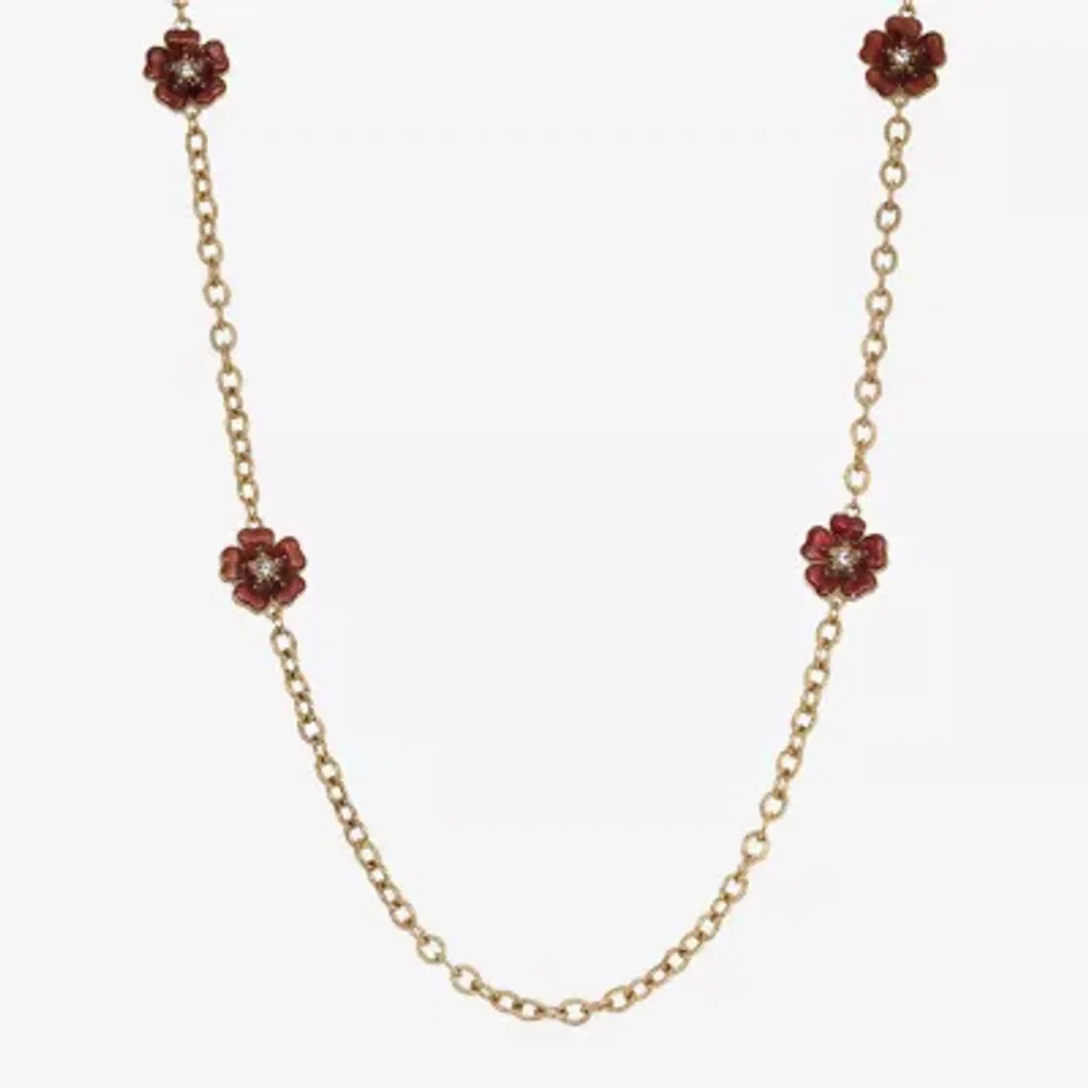 1928 Gold-Tone 40 Inch Link Flower Strand Necklace