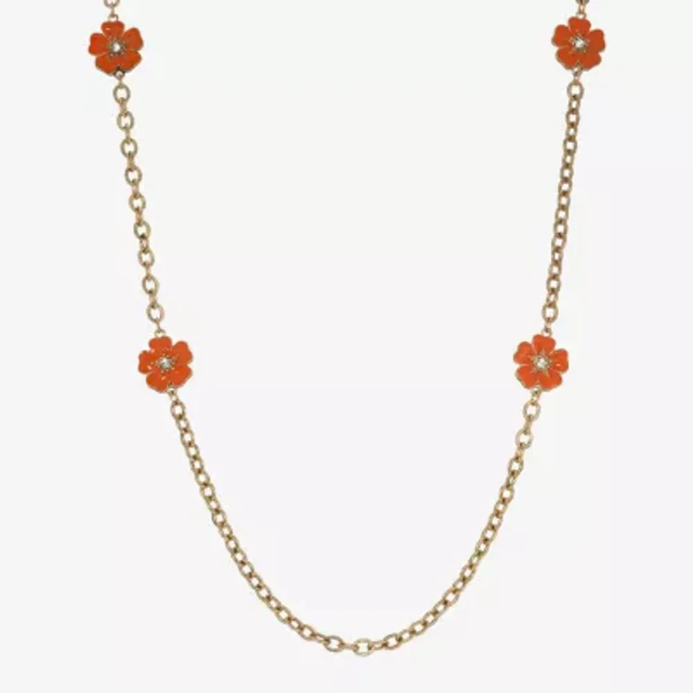 1928 Gold-Tone 40 Inch Link Flower Strand Necklace