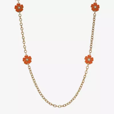 1928 Gold-Tone 40 Inch Link Flower Strand Necklace