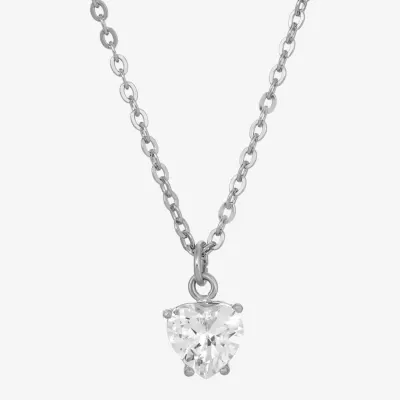 1928 Silver-Tone Cubic Zirconia 16 Inch Link Heart Pendant Necklace