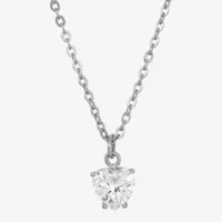 1928 Silver-Tone Cubic Zirconia 16 Inch Link Heart Pendant Necklace