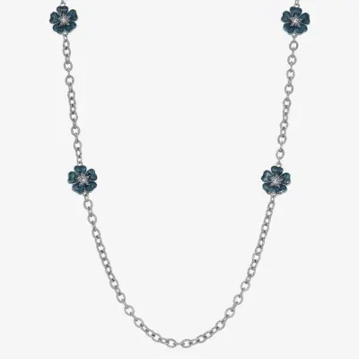 1928 Silver-Tone 40 Inch Link Flower Strand Necklace