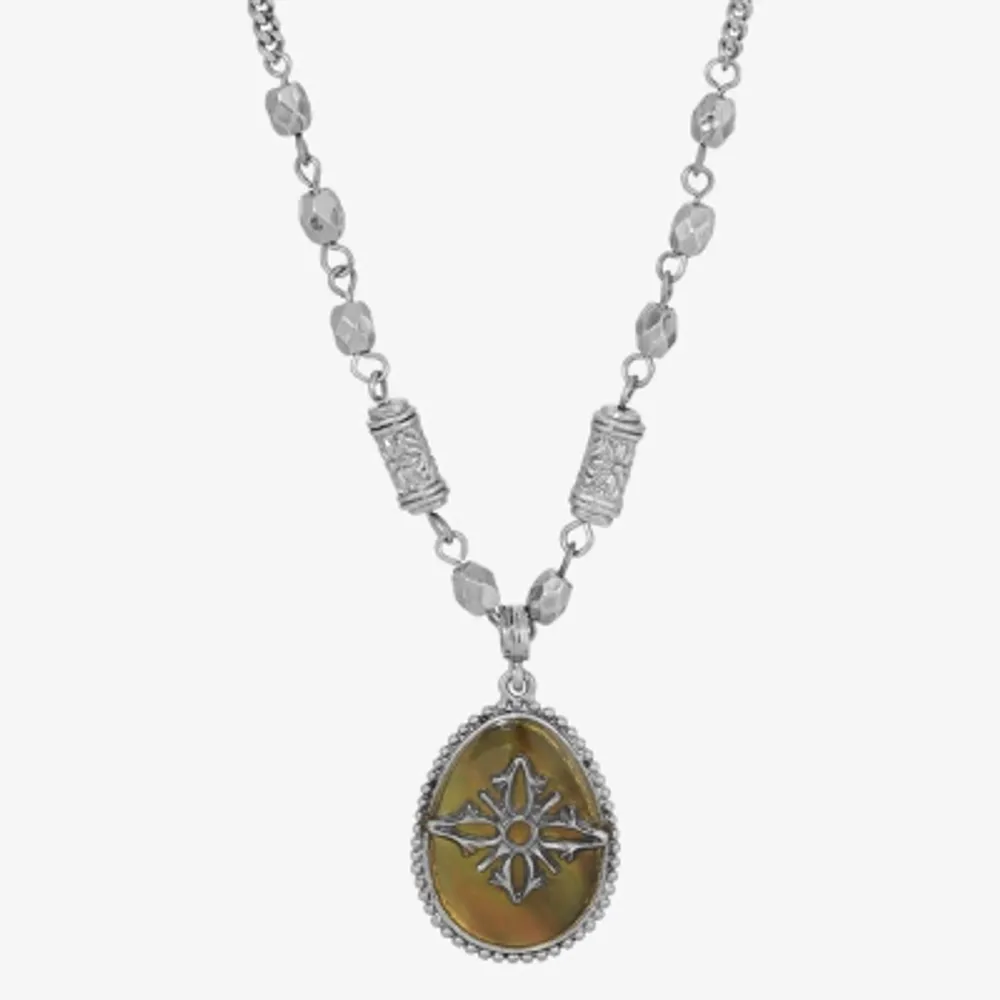 1928 Silver-Tone 16 Inch Curb Pendant Necklace