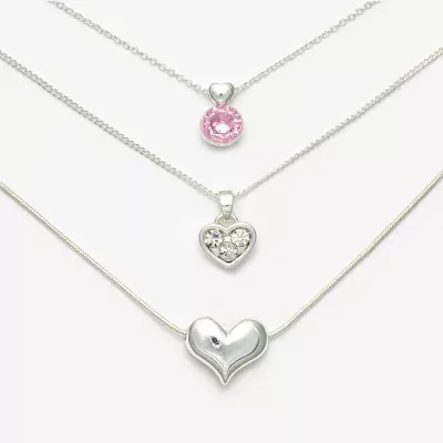 Mixit Pendant 3-pc. Cubic Zirconia Stainless Steel 18 Inch Cable Heart Necklace Set