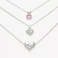 Mixit Pendant 3-pc. Cubic Zirconia Stainless Steel 18 Inch Cable Heart Necklace Set