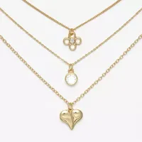 Mixit Pendant 3-pc. Cubic Zirconia Stainless Steel 18 Inch Cable Flower Heart Necklace Set