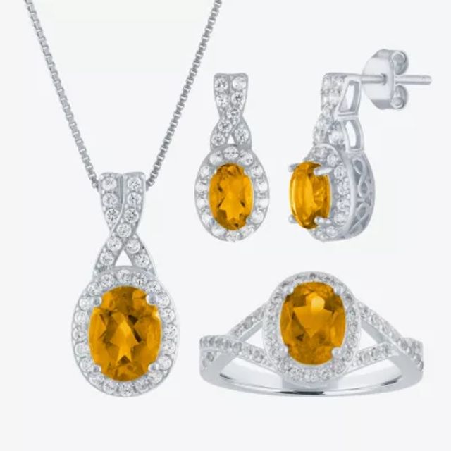 Genuine Yellow Citrine Sterling Silver Oval 3-pc. Jewelry Set