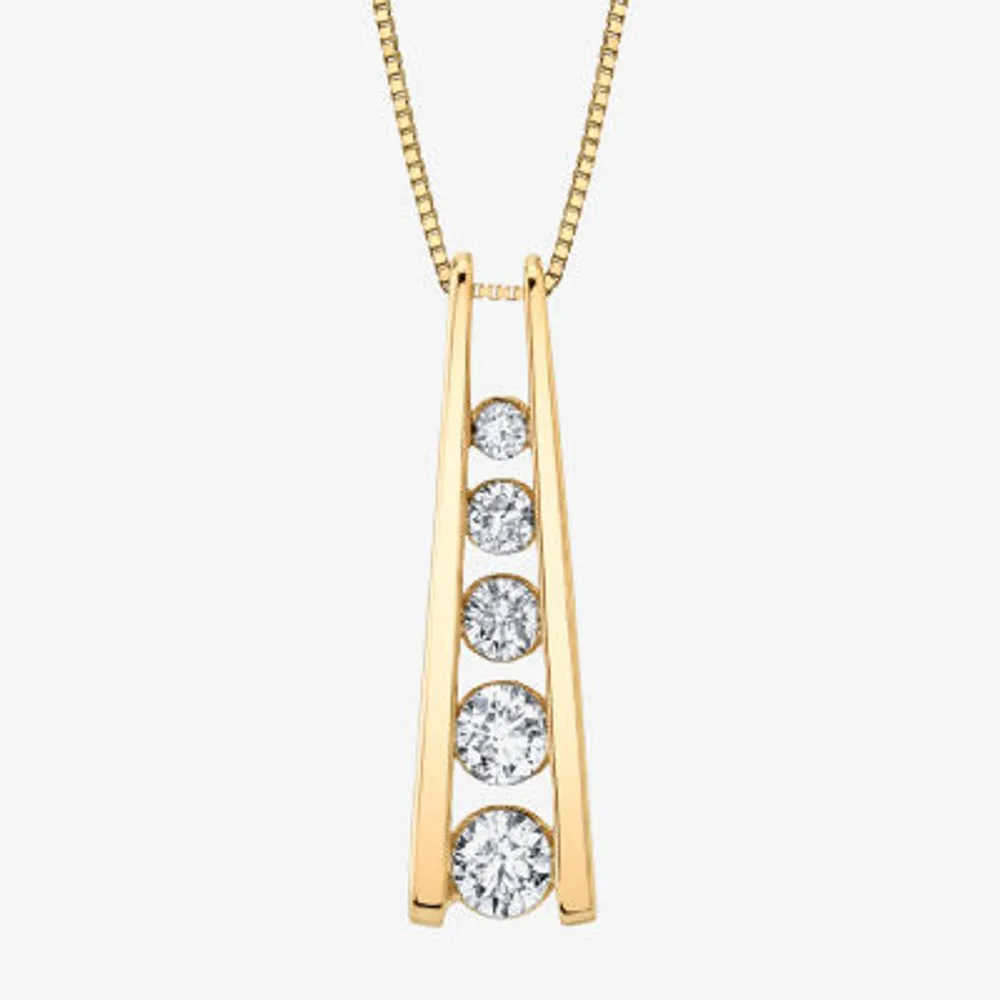 5- Stone Ladder Sirena Womens 1/2 CT. T.W. Natural White Diamond 14K Gold Pendant Necklace