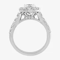 Signature By Modern Bride (G-H / Si2) Womens 2 CT. T.W. Lab Grown White Diamond 10K White Gold Cushion Side Stone Halo Engagement Ring