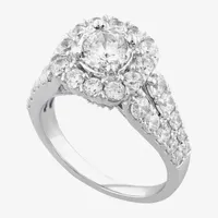 Signature By Modern Bride (G-H / Si2) Womens 2 CT. T.W. Lab Grown White Diamond 10K White Gold Cushion Side Stone Halo Engagement Ring