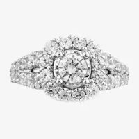 Signature By Modern Bride (G-H / Si2) Womens 2 CT. T.W. Lab Grown White Diamond 10K White Gold Cushion Side Stone Halo Engagement Ring