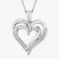 Womens 1/10 CT. T.W. Mined White Diamond Sterling Silver Heart Pendant Necklace