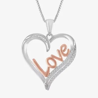 Womens 1/10 CT. T.W. White Genuine Diamond Sterling Silver & 14K Rose Gold Over Silver Heart Pendant Necklace