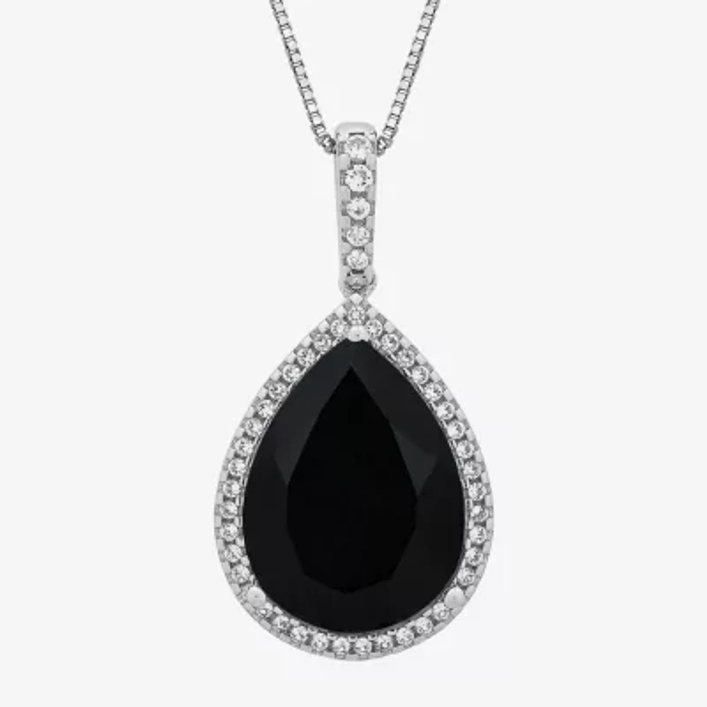 Womens Genuine Black Onyx Sterling Silver Pear Pendant Necklace