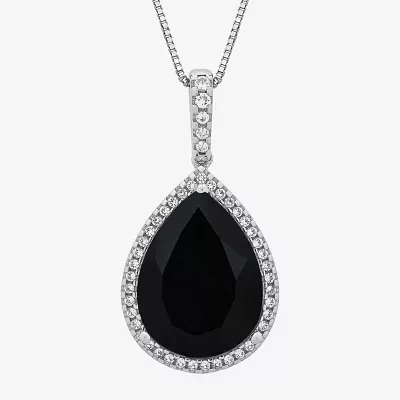 Womens Genuine Black Onyx Sterling Silver Pear Pendant Necklace