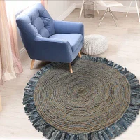 Brynn Avril Bordered Braided Stain Resistant Indoor Round Accent Rug