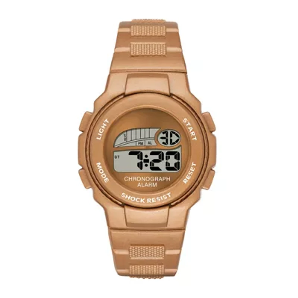 Womens Gold-Tone Plastic Strap Digital Watch