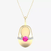 Gender Reveal Womens Lab Created Sapphire 14K Gold Over Silver Pendant Necklace