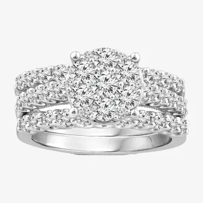 Round 2 CT. T.W. Diamond Side Stone Bridal Set in 10K or 14K White Gold