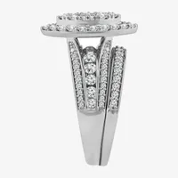 Womens 1 1/2 CT. T.W. Natural White Diamond 10K White Gold Marquise Side Stone Halo Bridal Set