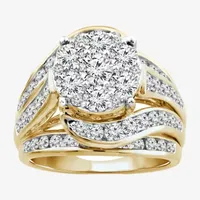 Round 3 CT.T.W. Natural Diamond Side Stone Engagement Ring in 10K or 14K Gold