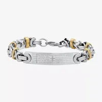 Steeltime Lord'S Prayer 18K Gold Over Stainless Steel 8 Inch Solid Byzantine Id Bracelet