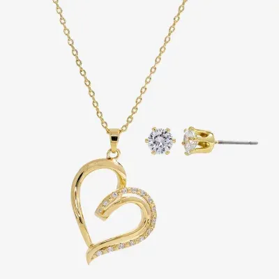 Sparkle Allure 2-pc. Cubic Zirconia 14K Gold Over Brass Heart Jewelry Set