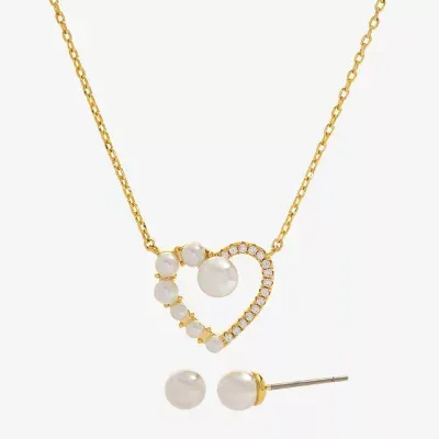 Sparkle Allure 2-pc. Simulated Pearl 14K Gold Over Brass Heart Jewelry Set