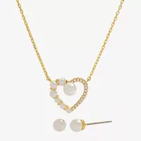 Sparkle Allure 2-pc. Simulated Pearl 14K Gold Over Brass Heart Jewelry Set