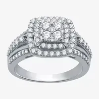 Womens 1/ CT. T.W. Natural White Diamond 10K Gold Cushion Side Stone Halo Engagement Ring