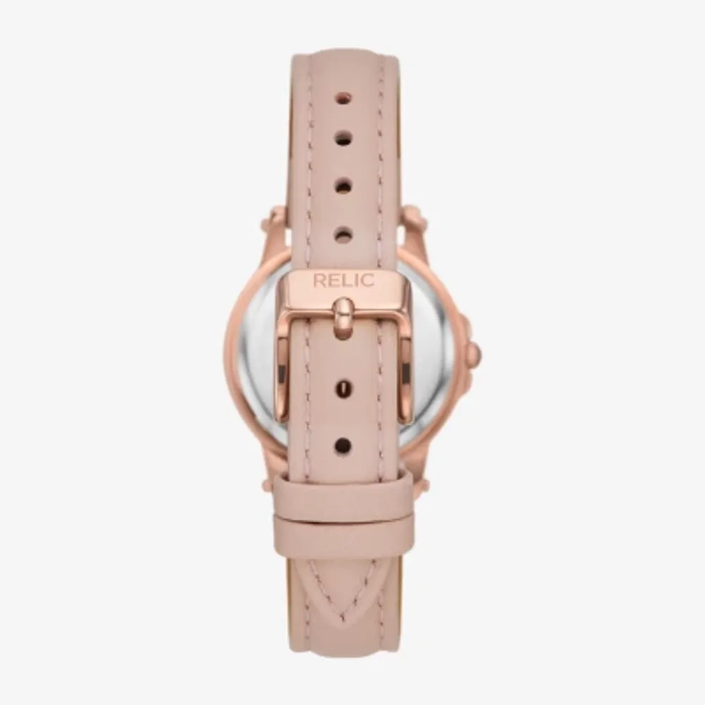 Relic By Fossil Womens Pink Leather Strap Watch Zr34647
