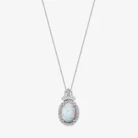 Enchanted Disney Fine Jewelry 1/10 CT. T.W. Diamond and Lab-Created Opal "Cinderella" Sterling Silver Pendant Necklace