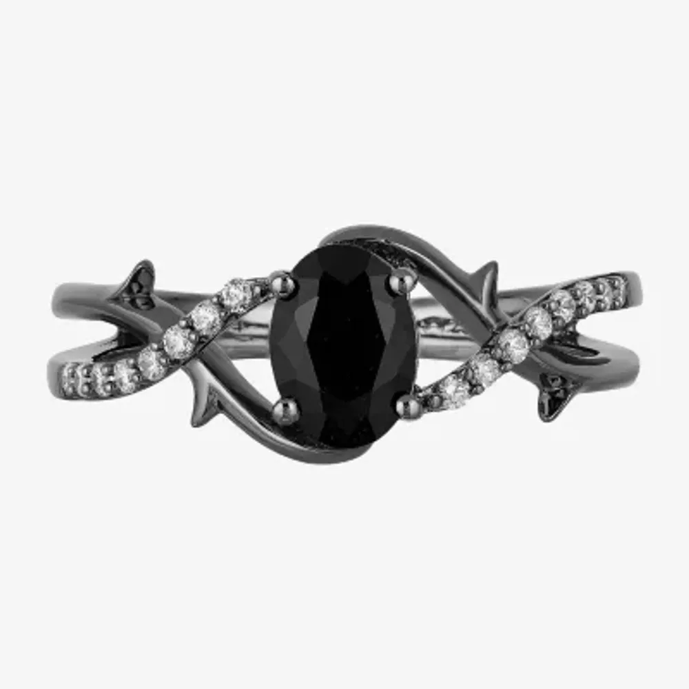 Enchanted Disney Fine Jewelry Womens 1/10 CT. T.W. Genuine Black Onyx Sterling Silver Princess Cocktail Ring