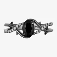 Enchanted Disney Fine Jewelry Womens 1/10 CT. T.W. Genuine Black Onyx Sterling Silver Princess Cocktail Ring