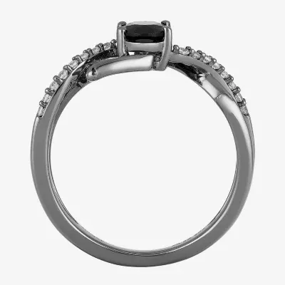 Enchanted Disney Fine Jewelry Womens 1/10 CT. T.W. Genuine Black Onyx Sterling Silver Princess Cocktail Ring
